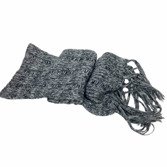 Grey Marled Fringe Soft Wool Scarf - Picture 2 of 3
